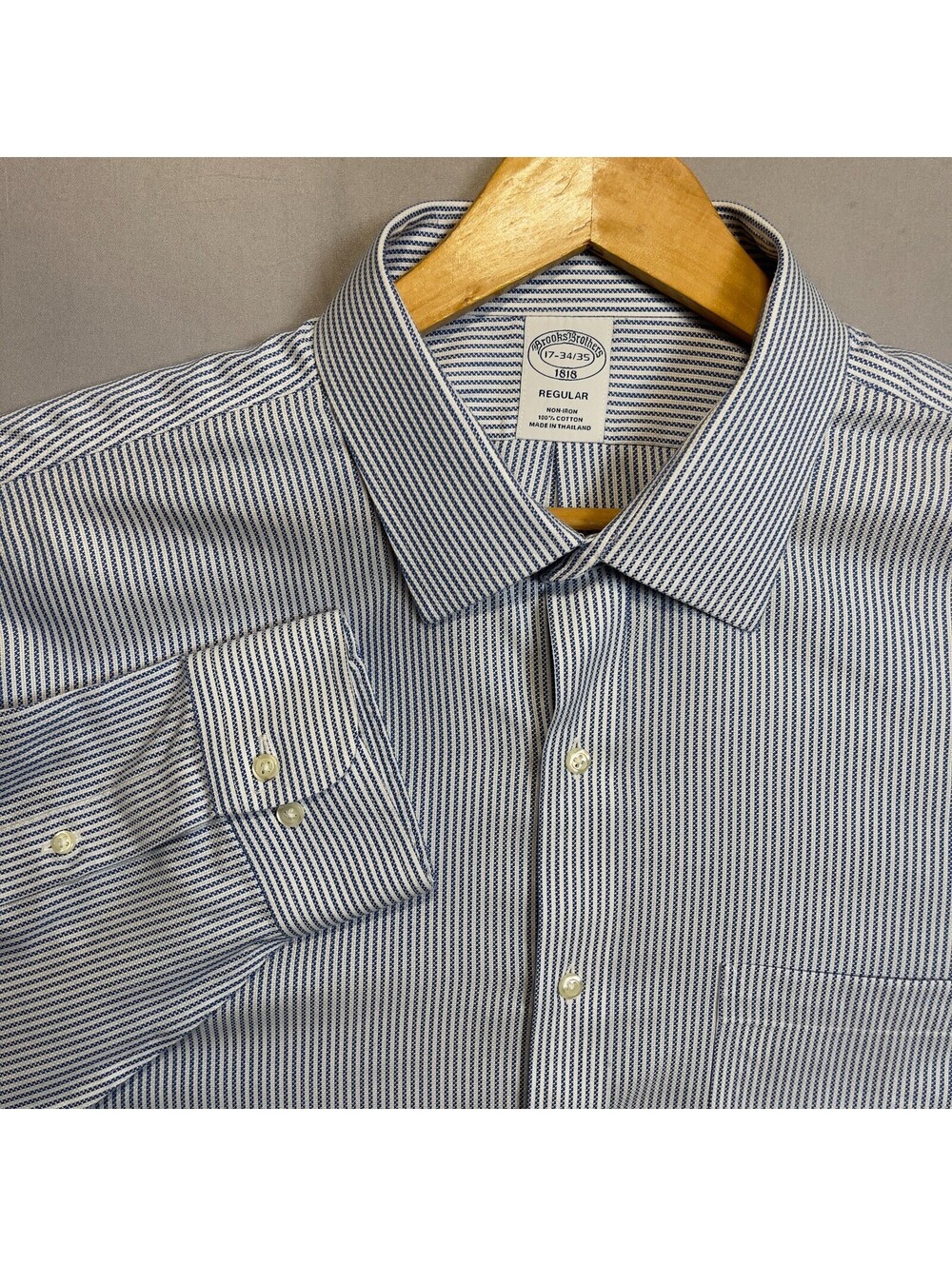 NWT Brooks Brothers 1818 Dress Shirt 17 34/35 Regular Non-Iron Blue Stripe